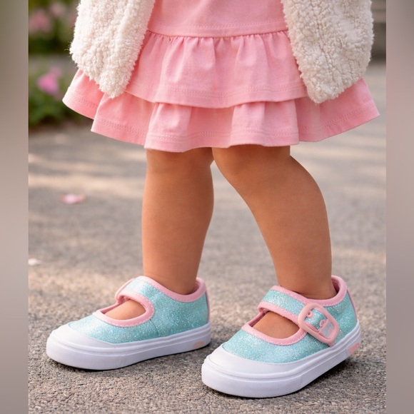 Vans Other - Vans Toddler Glitter Mary Jane Shoes Teal Pink Strap Sneakers Size 5